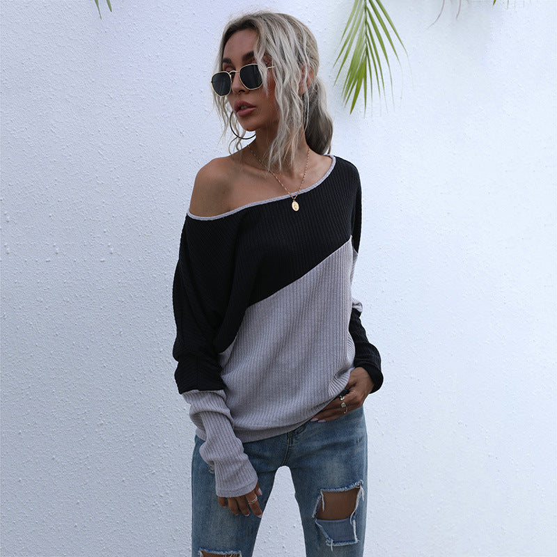 Damen Oversized Pullover Asymmetrisches Farbblockdesign Eveloria - Eveloria