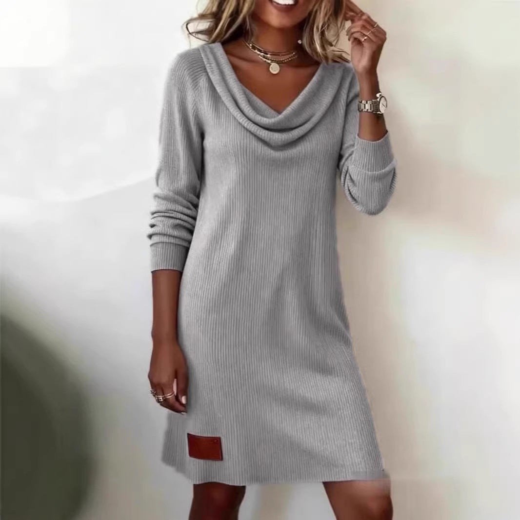 Damen Strickkleid Lässig Wasserfall-Ausschnitt Eveloria