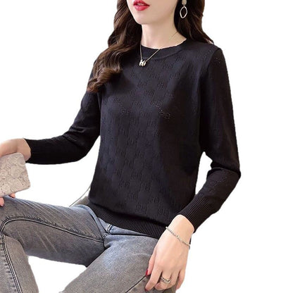 Damen Strickpullover Elegantes Lochmuster Weiss