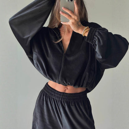 Damen Fleece-Anzug Modern Reißverschluss Weit Schnitt Eveloria