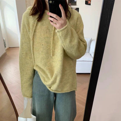 Damen Hoodie Weiches Fleece Kängurutasche Beige