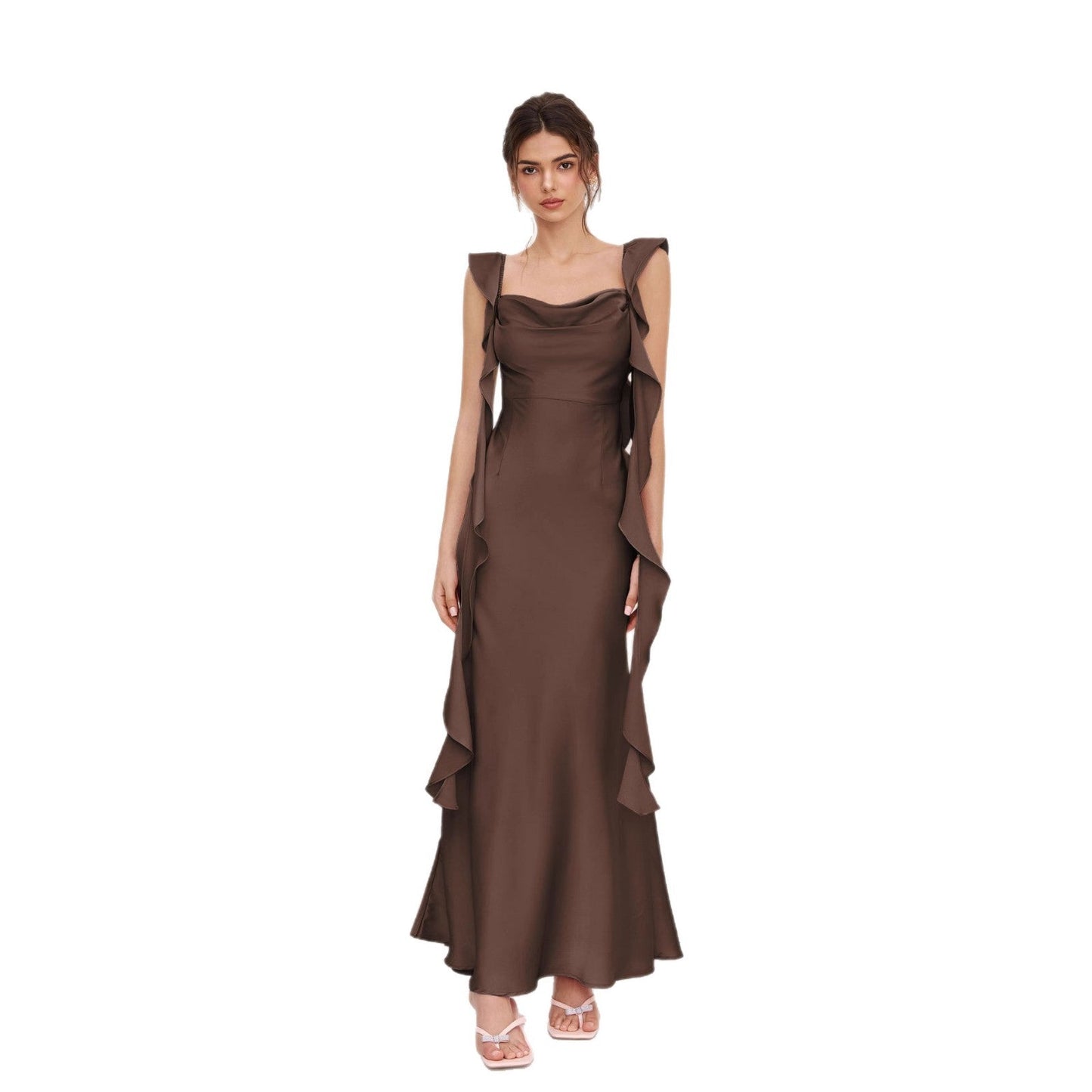 Damen Abendkleid Asymmetrische Rüschen Eveloria