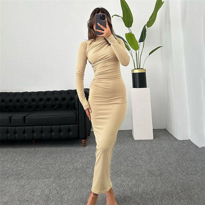 Damen Langarmkleid Figurbetont Raffung Eveloria