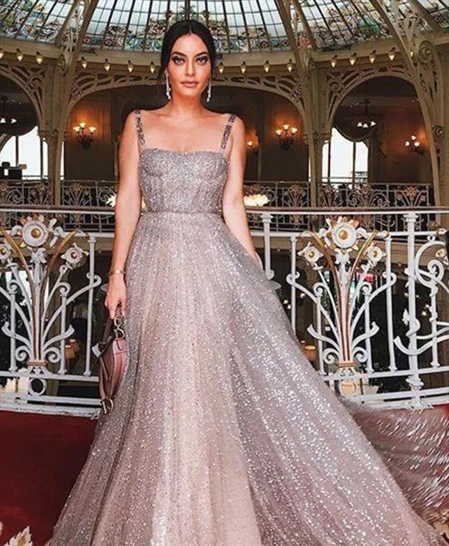 Damen A-Linien Kleid Glitzernd mit Spaghetti-Trägern