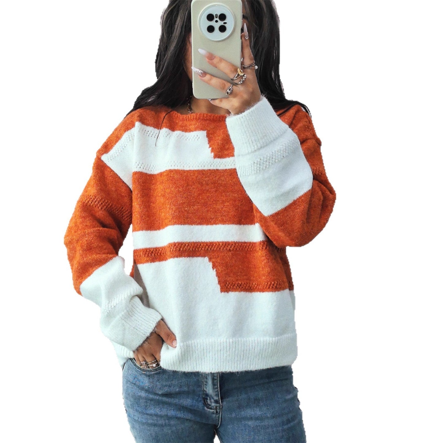 Damen Strickpullover Blockstreifen Modern Eveloria