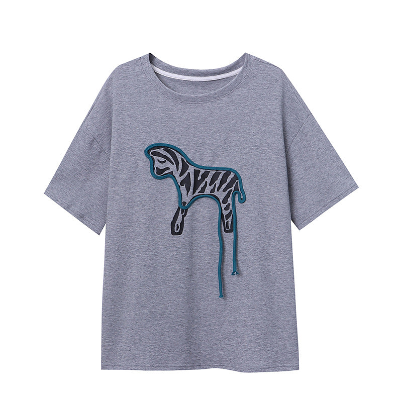 Damen T-Shirt mit Tiermotiv Baumwolle Relaxed Fit