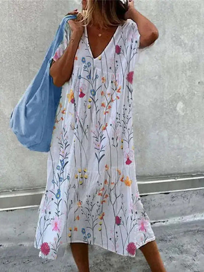 Damen Sommerkleid V-Ausschnitt Voluminöser Rock Eveloria