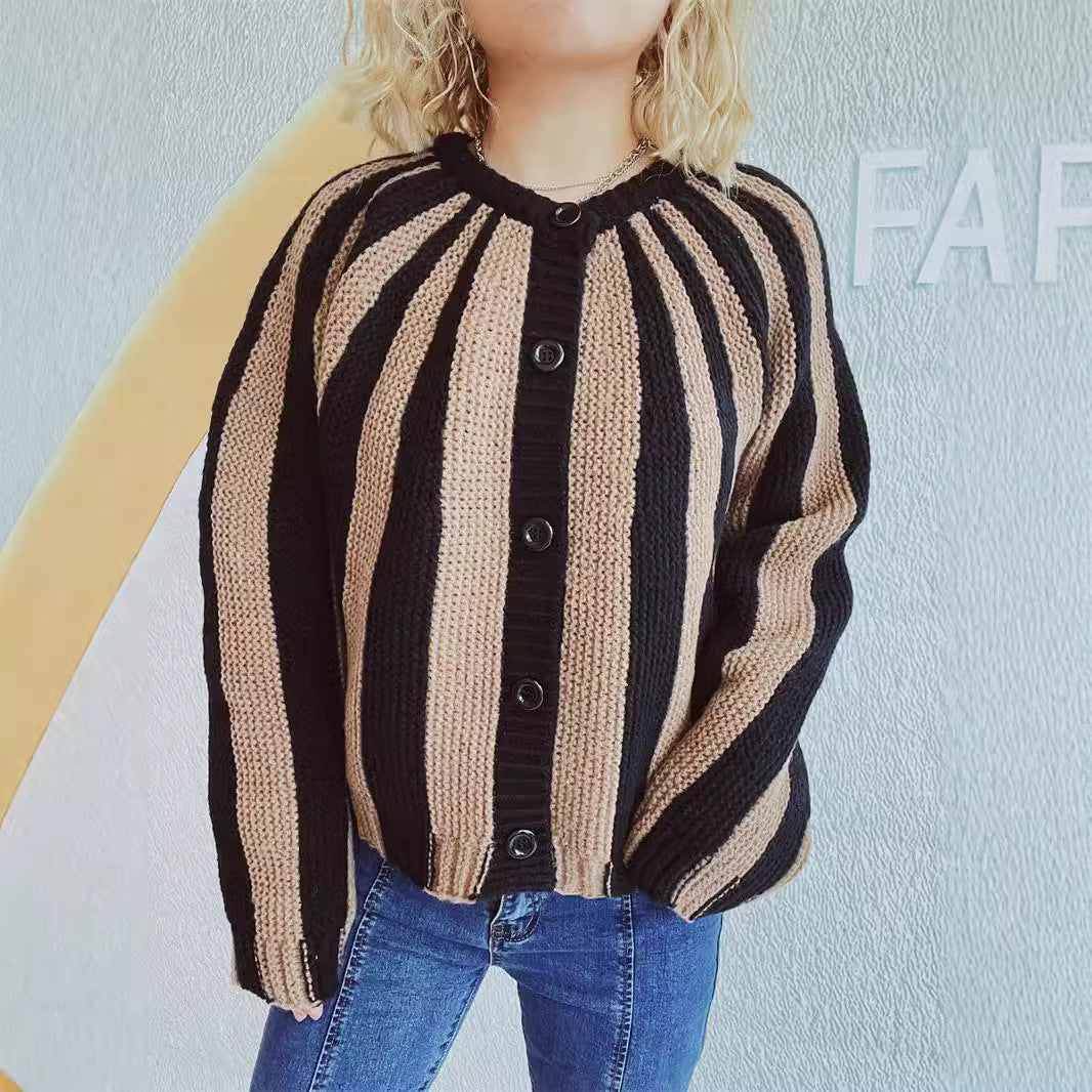 Damen Strickjacke mit vertikalen Streifen Anthrazit
