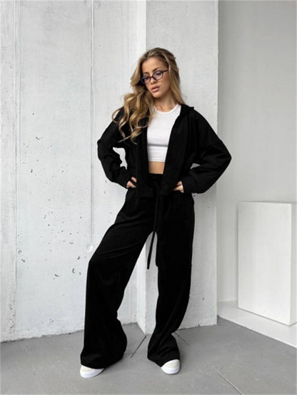 Damen Lounge-Set mit lockerer Jacke und weiten Hosen Eveloria