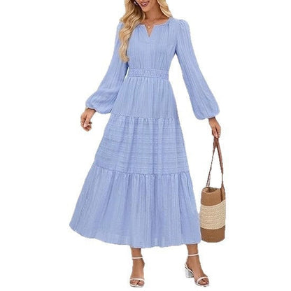 Damen Maxikleid mit Puffärmeln und Smoktaillen Elegant