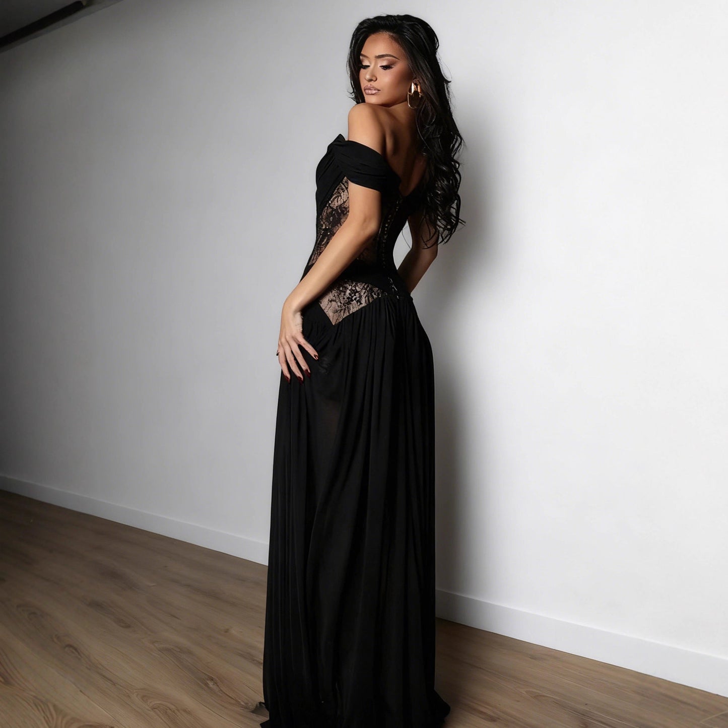 Damen Abendkleid Spitze Einsätze Verführerischer Schnitt