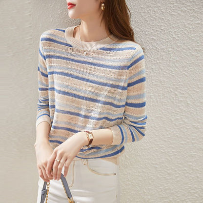 Damen Strickpullover Streifenmuster Eveloria