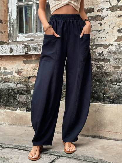 Damen Haremshose Elastischer Bund Weite Bein mit Taschen