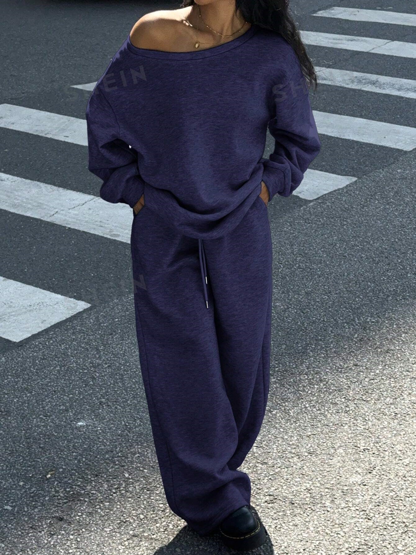Damen Oversized Sweatshirt Set mit weiter Freizeithose Eveloria