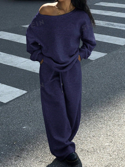 Damen Oversized Sweatshirt Set mit weiter Freizeithose Eveloria