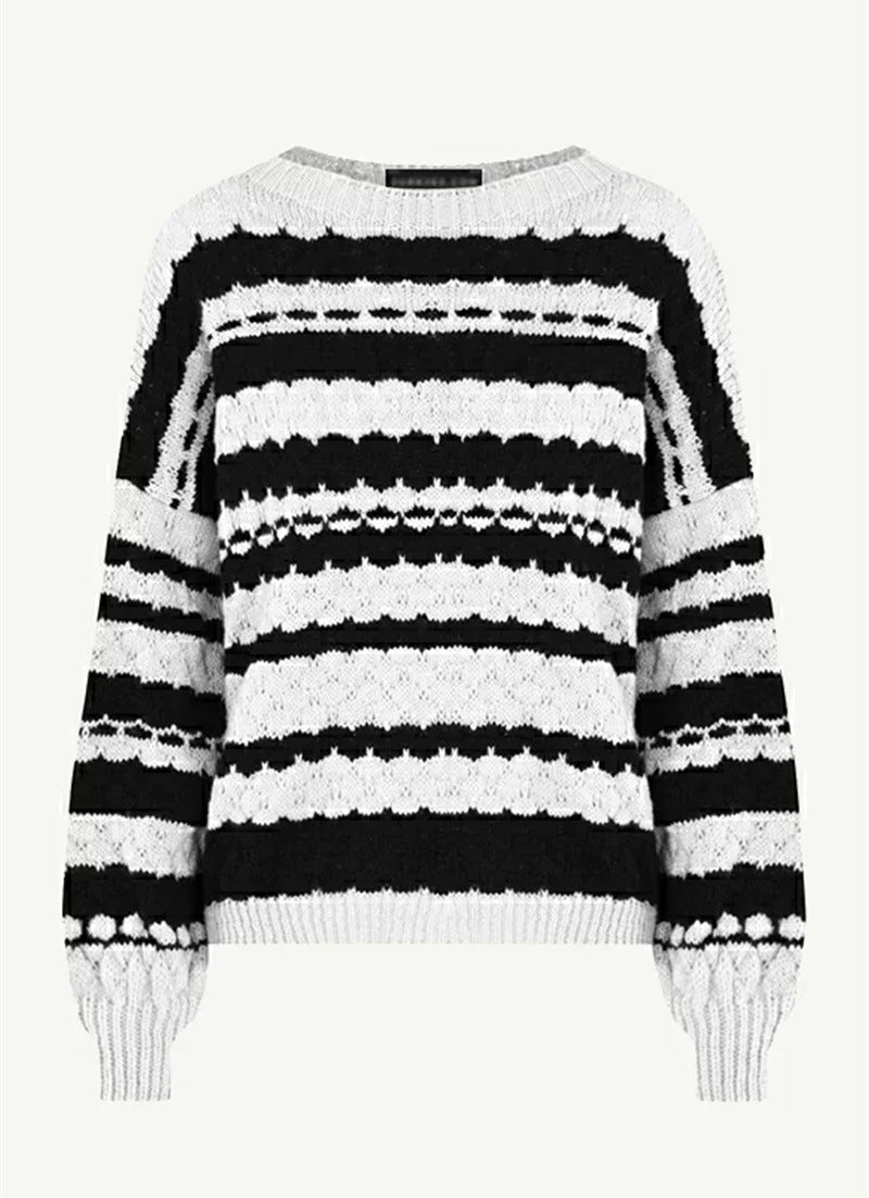Damen Grobstrickpullover Modernes Muster Lockere Ärmel Eveloria