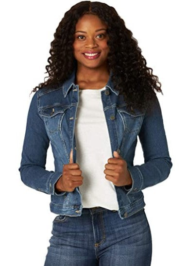 Damen Denimjacke Klassisch Dekorative Nähte Blau Eveloria