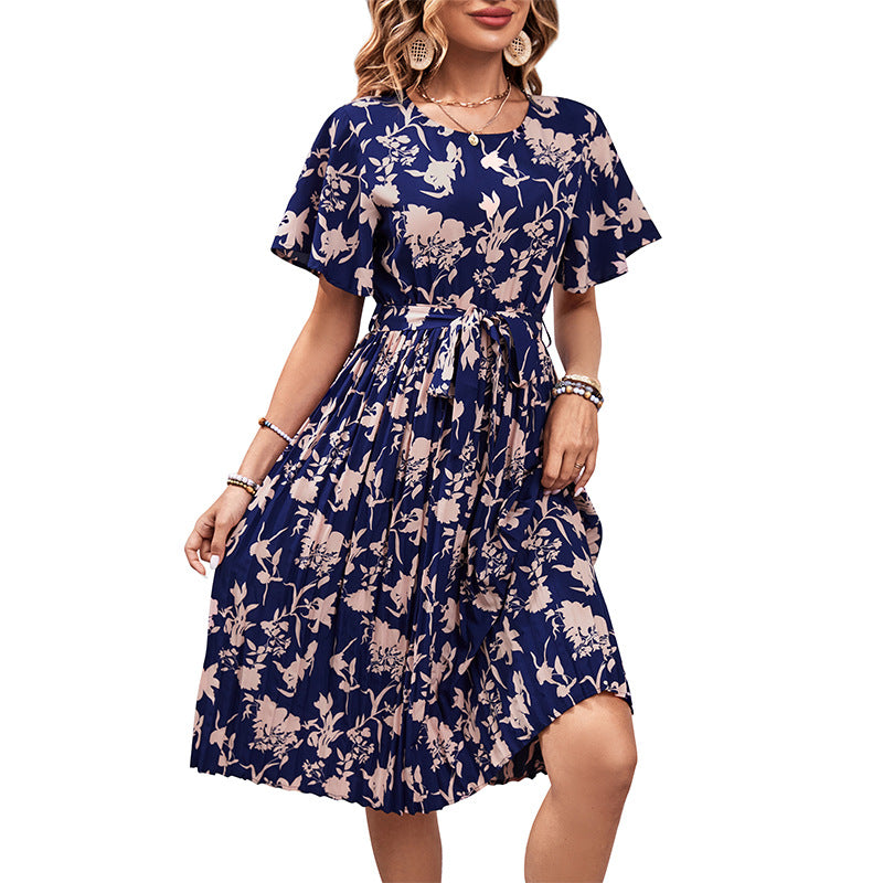 Damen Midi-Kleid Floralmuster Tailliert