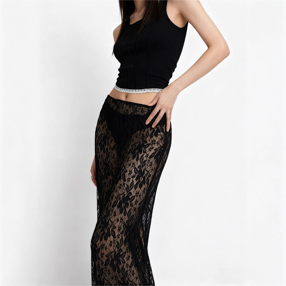 Eveloria Damen Spitzenrock Hochschlitz Elegant