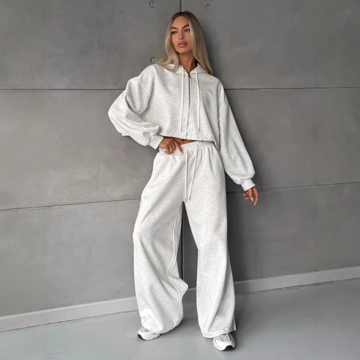 Damen Hoodie Jogginganzug Baumwolle Bequem Grau