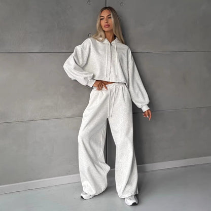 Damen Hoodie Jogginganzug Baumwolle Bequem Grau