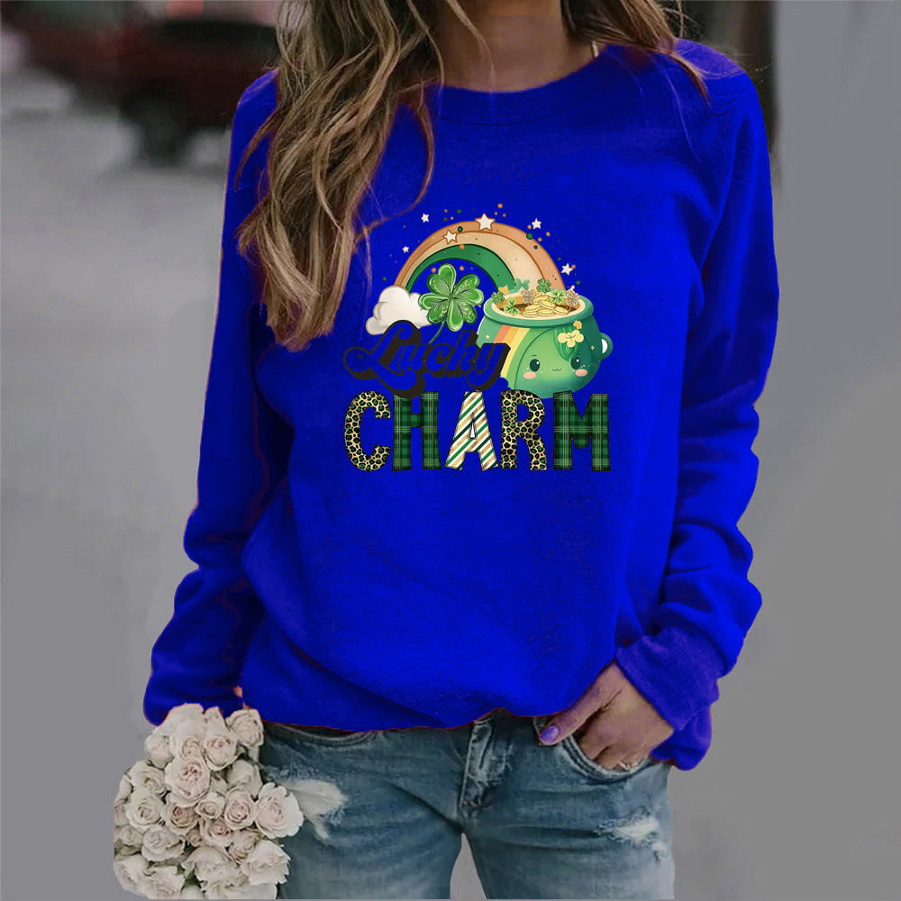 Damen Sweatshirt Glücks-Motiv Eveloria Baumwolle Weiß