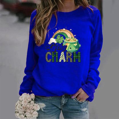 Damen Sweatshirt Glücks-Motiv Eveloria Baumwolle Weiß