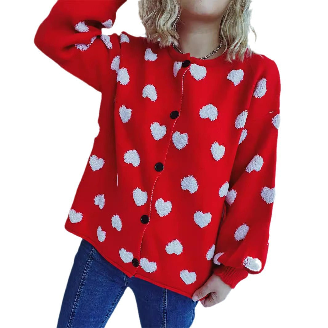 Damen Strickjacke Herzmotiv Knöpfe Eveloria