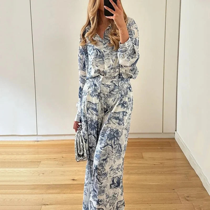 Damen Zweiteiliges Set Weites Design Floralmuster Eveloria