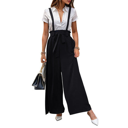 Damen Jumpsuit mit Verstellbaren Trägern und Taillenband