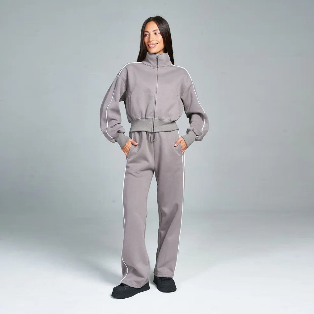 Damen Sportset Stehkragen Reißverschlusstaschen