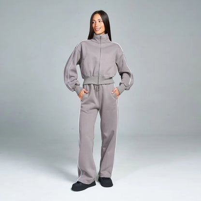 Damen Sportset Stehkragen Reißverschlusstaschen