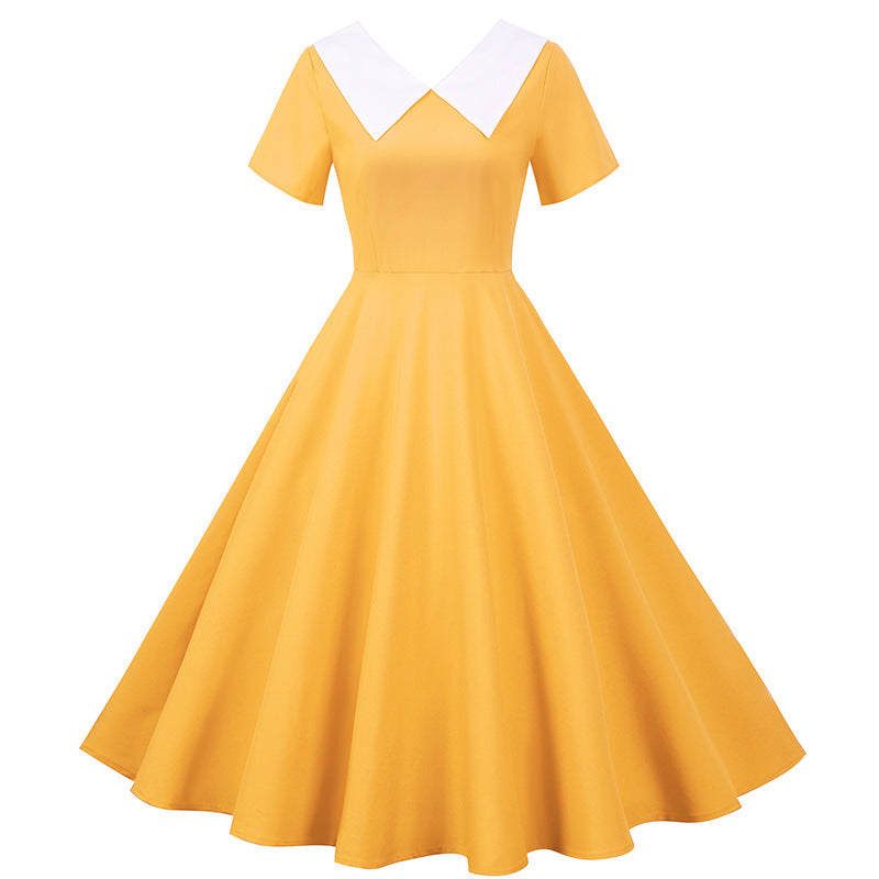 Damen Swingkleid Retro-Style mit Kragen und weitem Rock - Eveloria