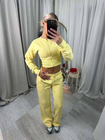 Damen Cropped Kapuzenjacke Jogginghose Set Eveloria