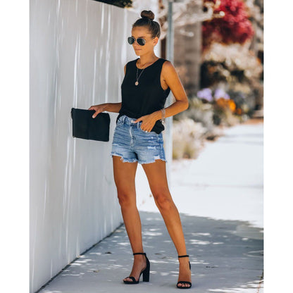 Damen Highwaist Jeansshorts Destroyed mit Fransen