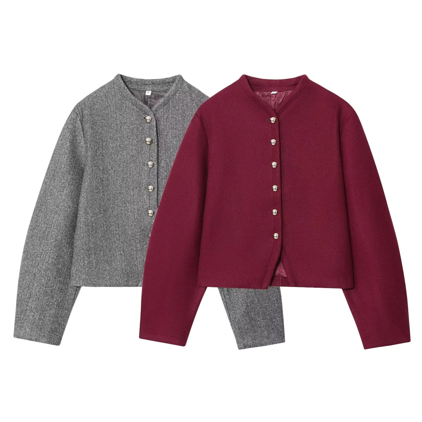 Damen Kurzjacke Wollmix Elegant Schimmernde Knöpfe