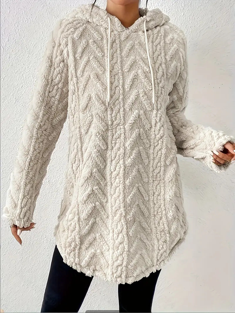Damen Fleece-Hoodiejacke Strukturiertes Rippdesign Grau Eveloria