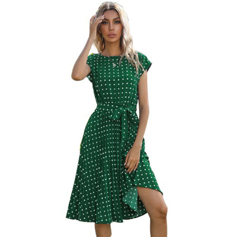 Damen Midi-Kleid Taillierbarer Gürtel Punkte