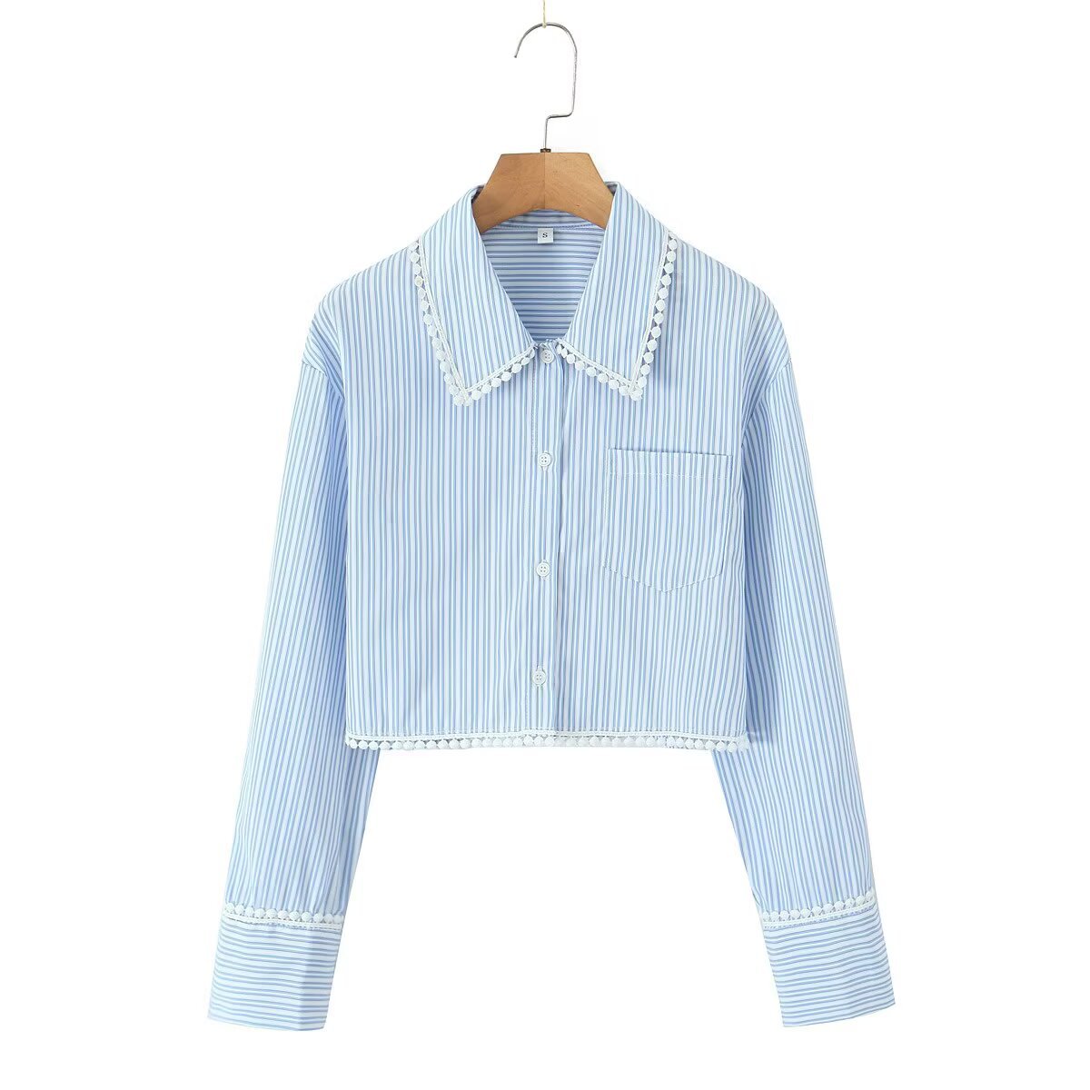 Damen Cropped Bluse Spitzenakzente Weiß - Eveloria