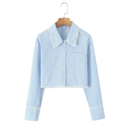 Damen Cropped Bluse Spitzenakzente Weiß - Eveloria