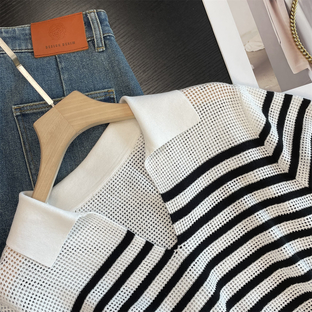 Damen Stricktop Gestreift Luftig Eveloria