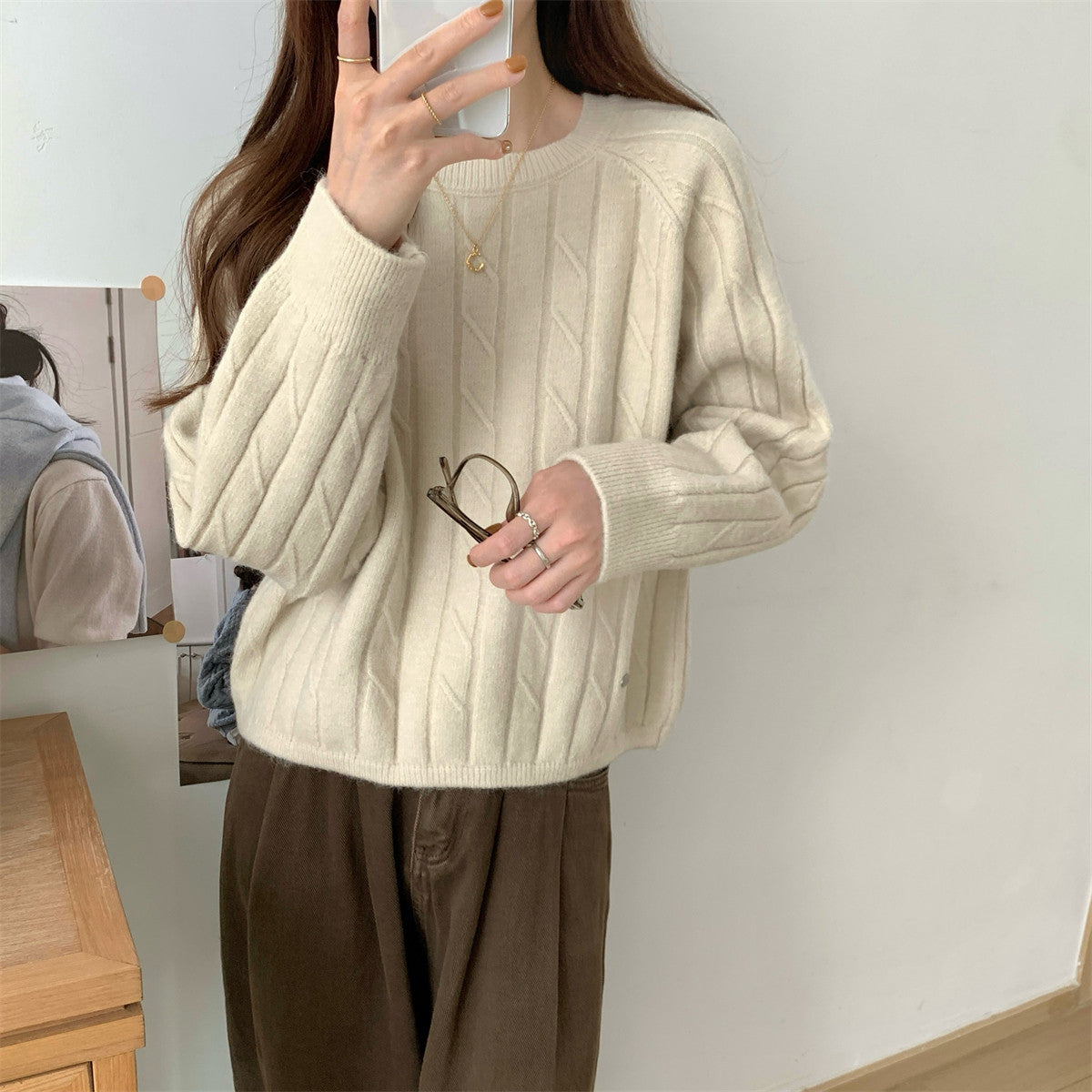 Damen Grobstrickpullover Strukturiertes Muster Lässiger Schnitt