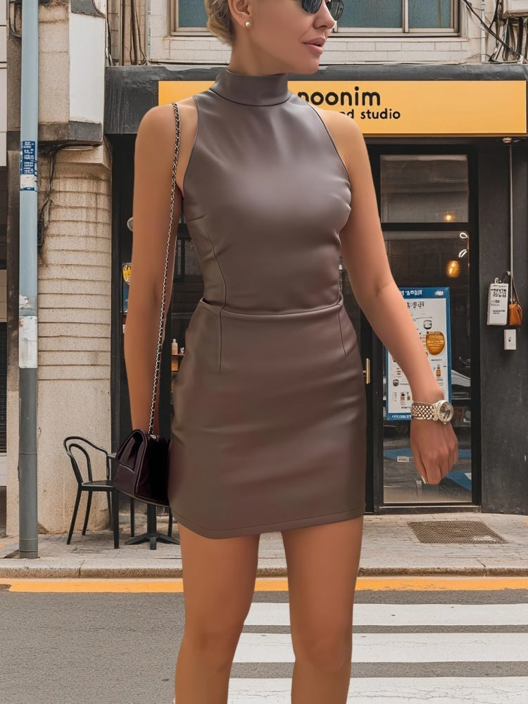 Damen Kleid Stehkragen Glänzend Eveloria
