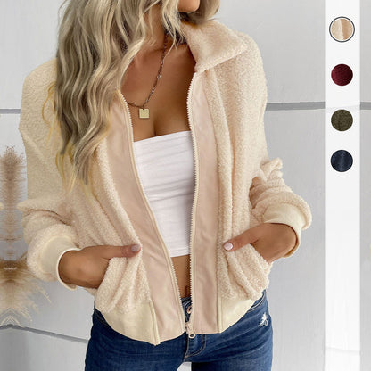 Damen Freizeitjacke Teddyfell Weich Elastisch Schwarz Eveloria - Eveloria