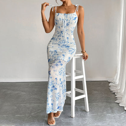 Damen Maxikleid Blumenmuster Rüschendetails