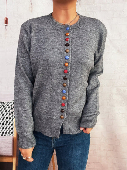 Damen Strickjacke Farbenfroh Knopfdetail