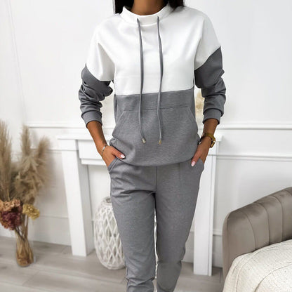 Damen Sportliches Lounge-Set Kapuze Elastisch Grau Eveloria - Eveloria