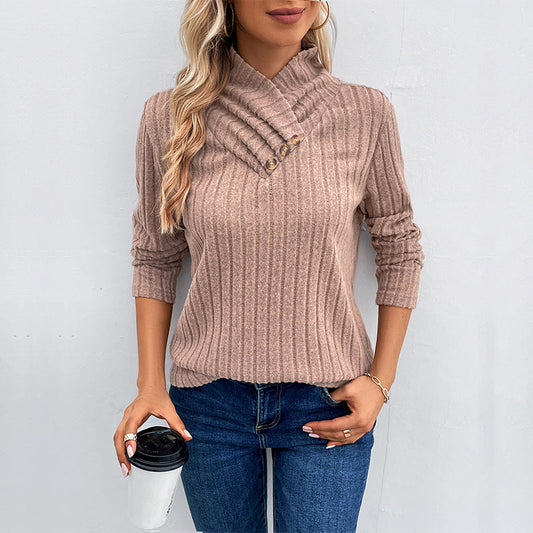 Damen Strickpullover Hochkragen Knopfdetails Eveloria - Eveloria