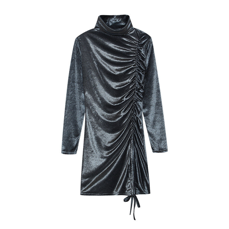 Damen Partykleid Hochgeschlossener Kragen Raffungen Eveloria