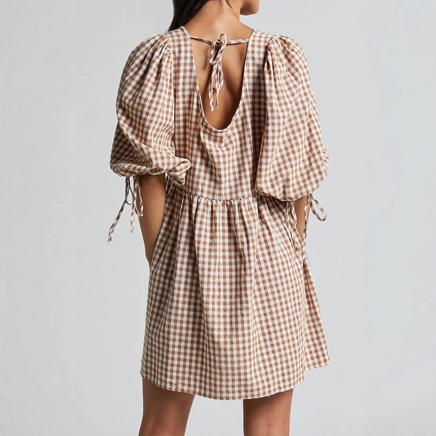 Damen Freizeitkleid V-Ausschnitt Puffärmel Eveloria